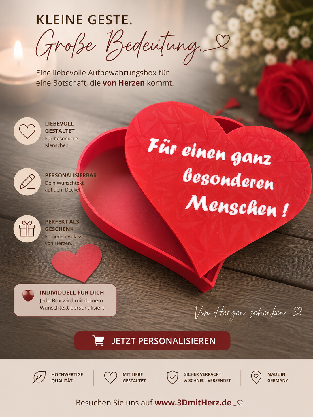 Personalisierte Herz-Aufbewahrungsbox