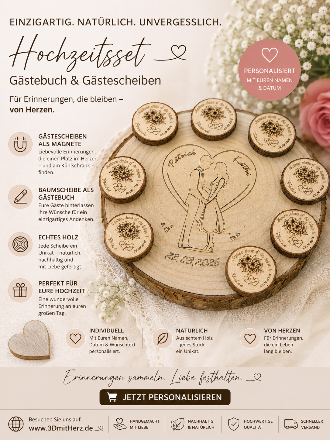 Baumscheiben Hochzeitsset Rustikal
