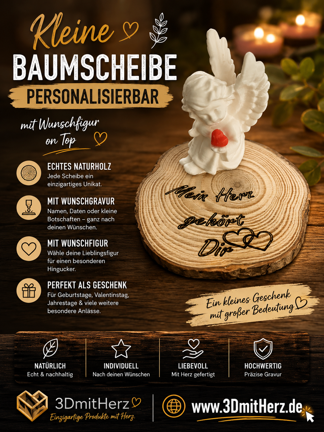 Personalisierte kleine Baumscheibe mit Wunschfigur