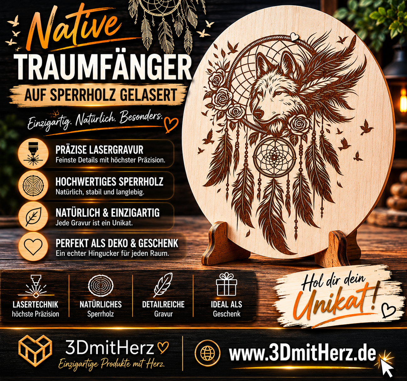 Native Traumfänger auf Sperrholz gelasert